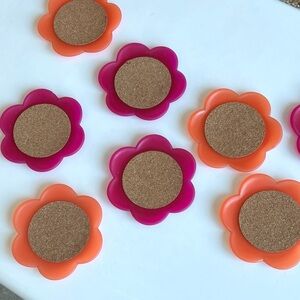Vintage Flower Coasters Set of 8 Plastic Cork